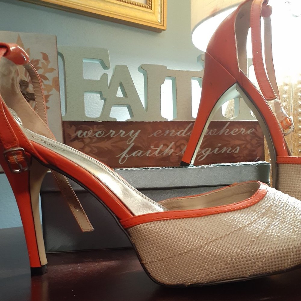 Women's Orange & Beige Classic Strapped Heel